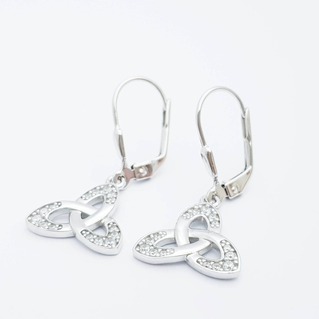 Silver drop Celtic knot Earrings, Celtic lever back, trinity knot earrings