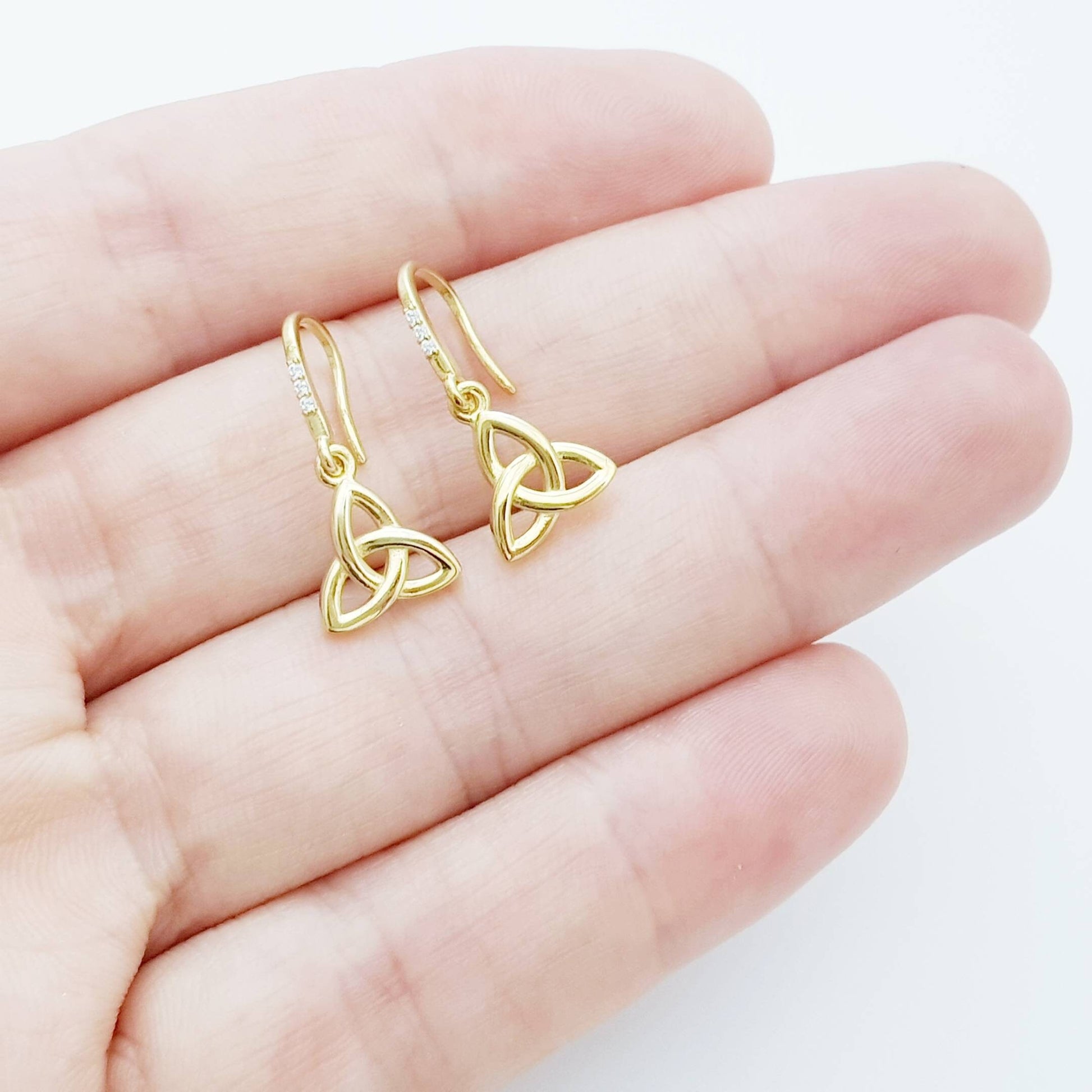 Dainty Celtic drop Earrings, trinity knot French wire earrings, gold plated Celtic earrings