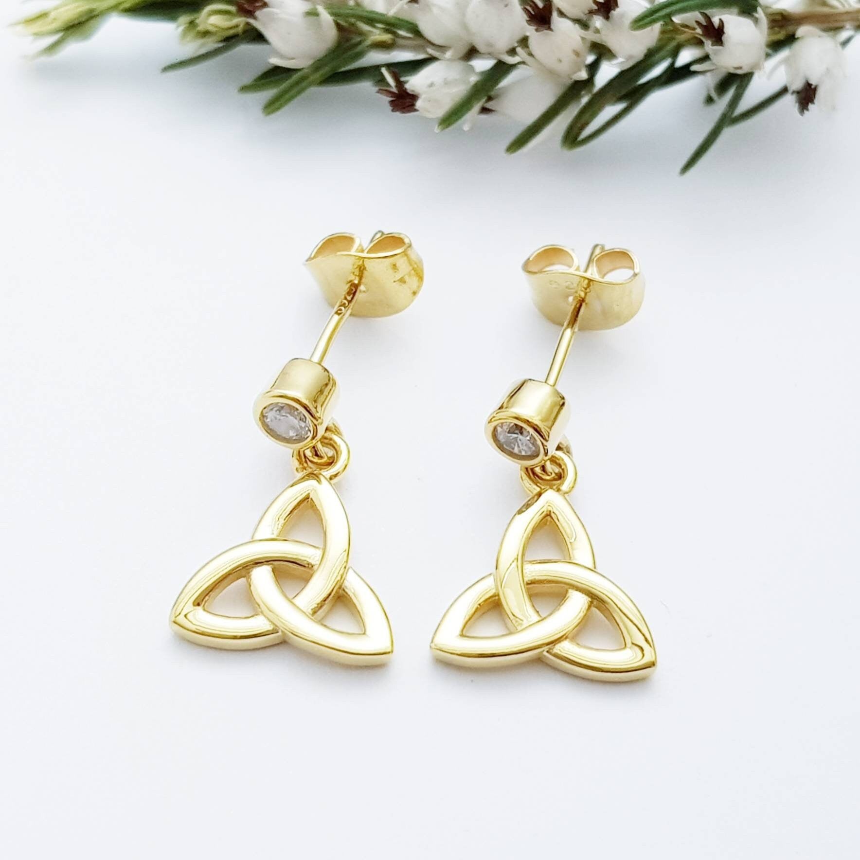 Small celtic drop earrings, Irish trinity jewelry, dainty drop Earrings