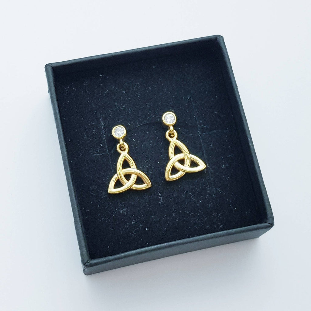 Small celtic drop earrings, Irish trinity jewelry, dainty drop Earrings