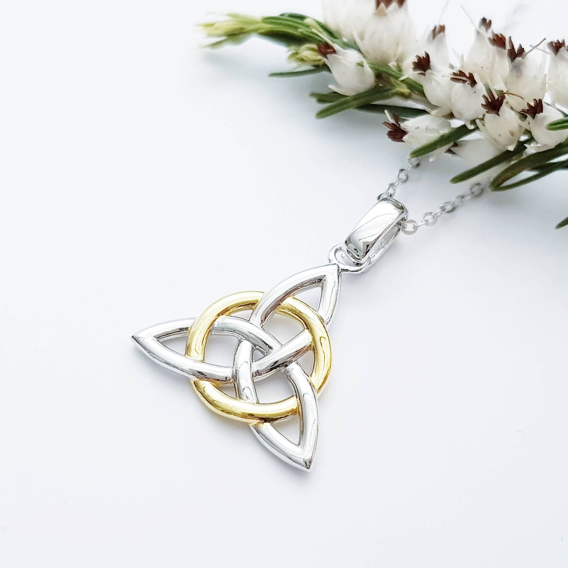 Sterling Silver Celtic Pendant, Double sided celtic necklace, triquetra pendant