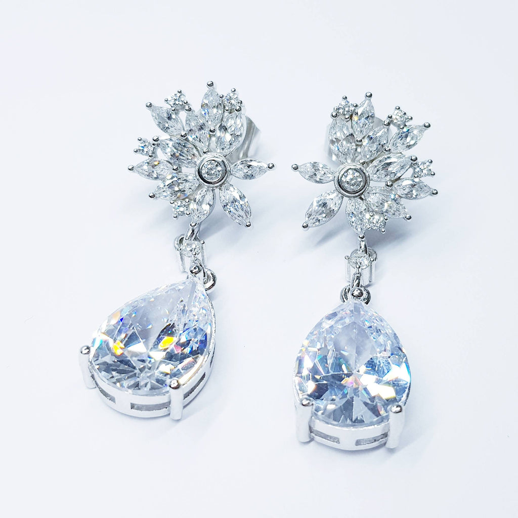 Vintage Great Gatsby Silver Bridal Chandelier Wedding Earrings