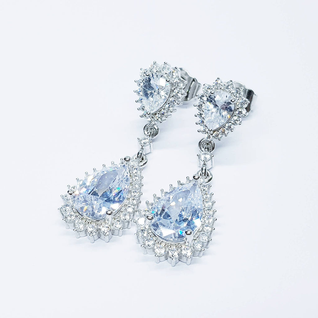 Long teardrop faux Diamond Earrings set in sterling silver