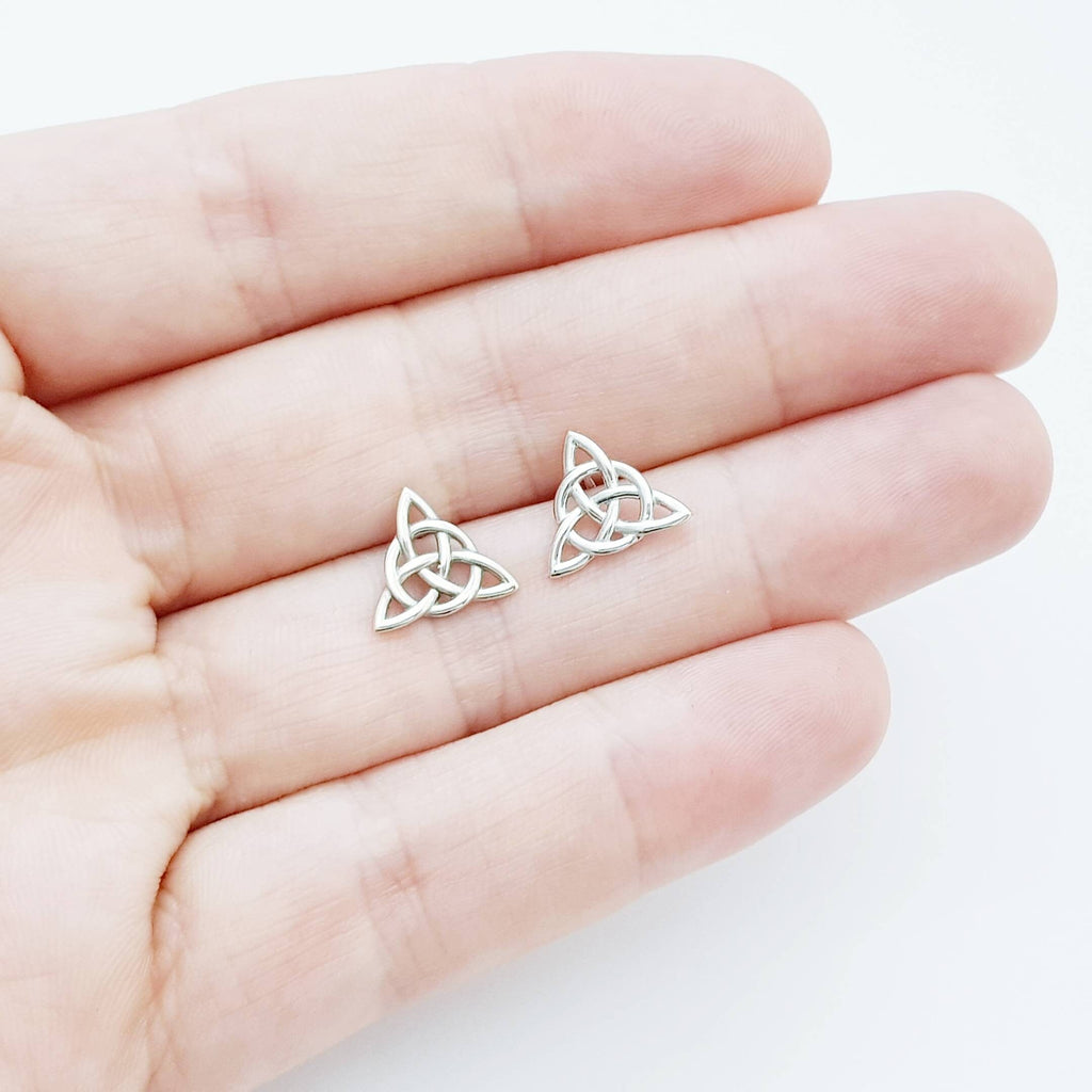 Small sterling silver Celtic knot Earrings, triquetra celtic studs