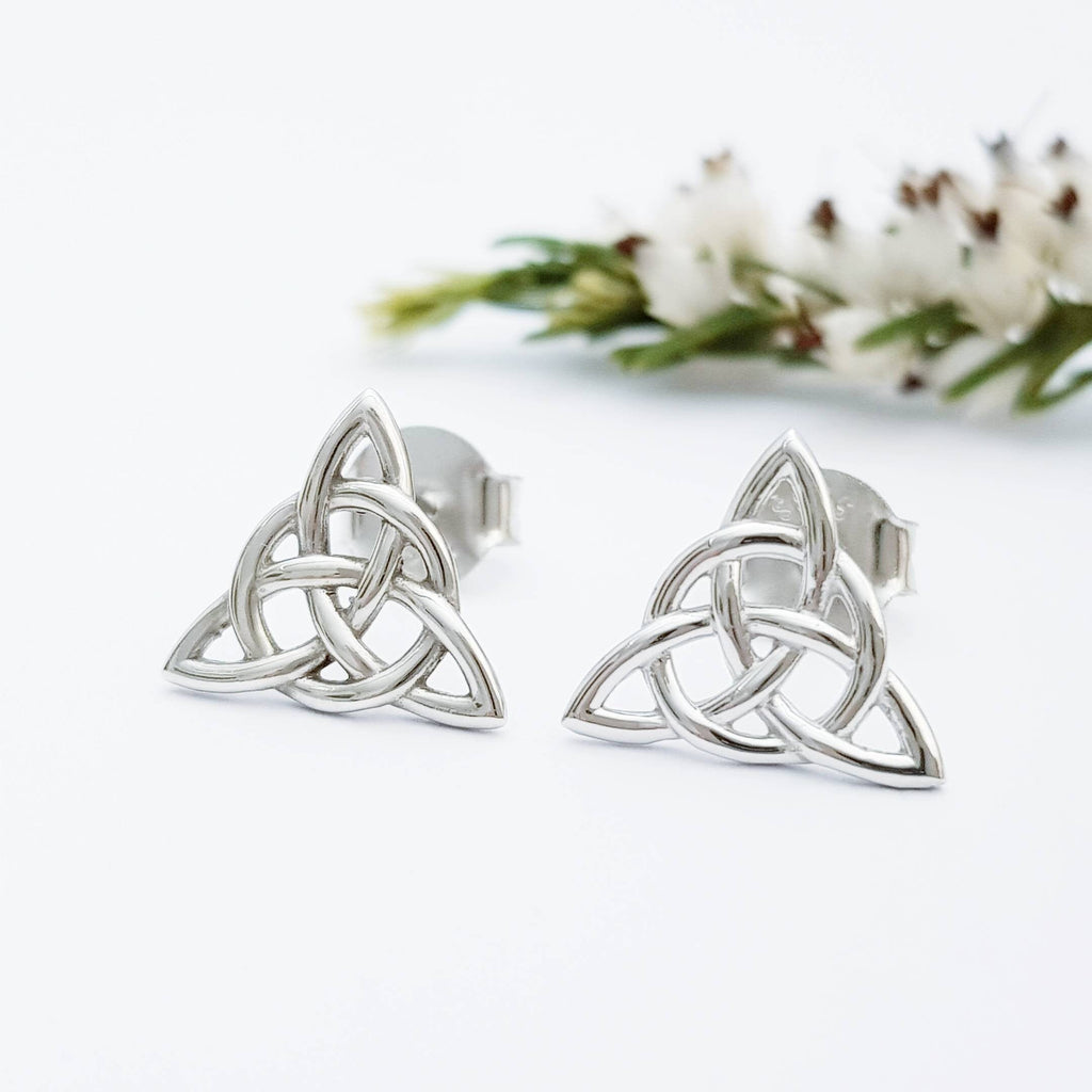 Small sterling silver Celtic knot Earrings, triquetra celtic studs