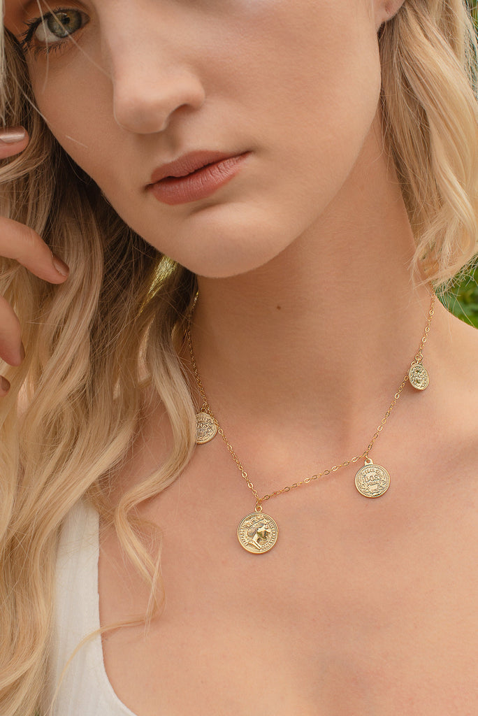 Sterling silver Coin necklace, luxuriously plated in yellow gold, dainty necklace, gold choker