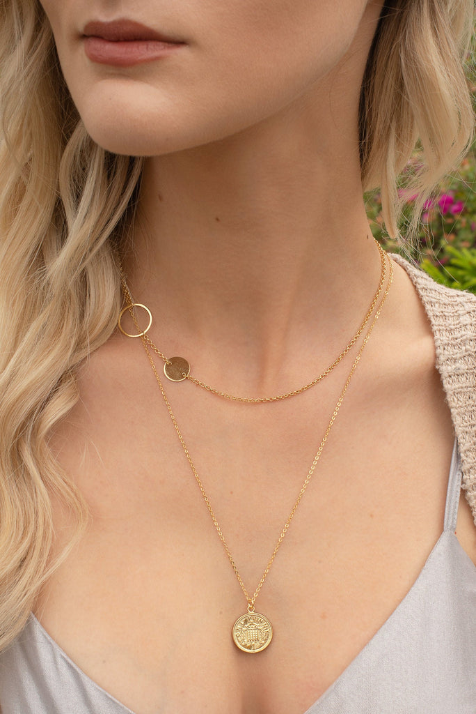 Circle necklace - Coin necklace - Gold coin necklace - multi strand necklace - Minimal necklace - layering necklace - Gold choker