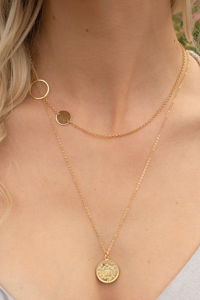 Circle necklace - Coin necklace - Gold coin necklace - multi strand necklace - Minimal necklace - layering necklace - Gold choker