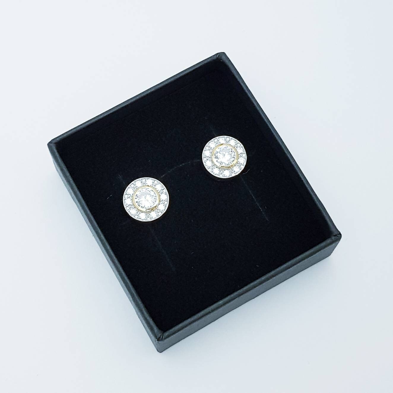 Gold plated sterling silver stud earrings with cubic zirconia, elegant round silver earrings, small stud earrings
