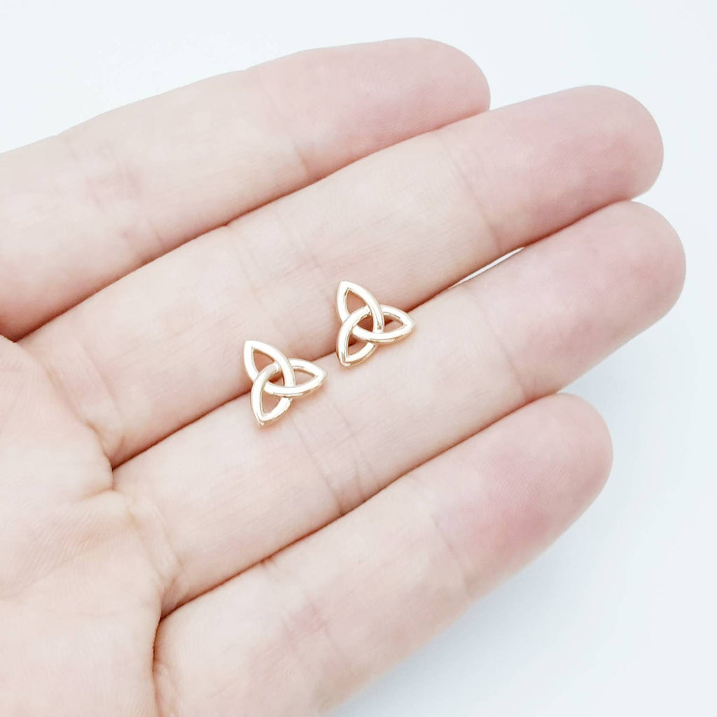 Minimal Celtic knot Earrings, rose gold Celtic studs, trinity knot stud earrings