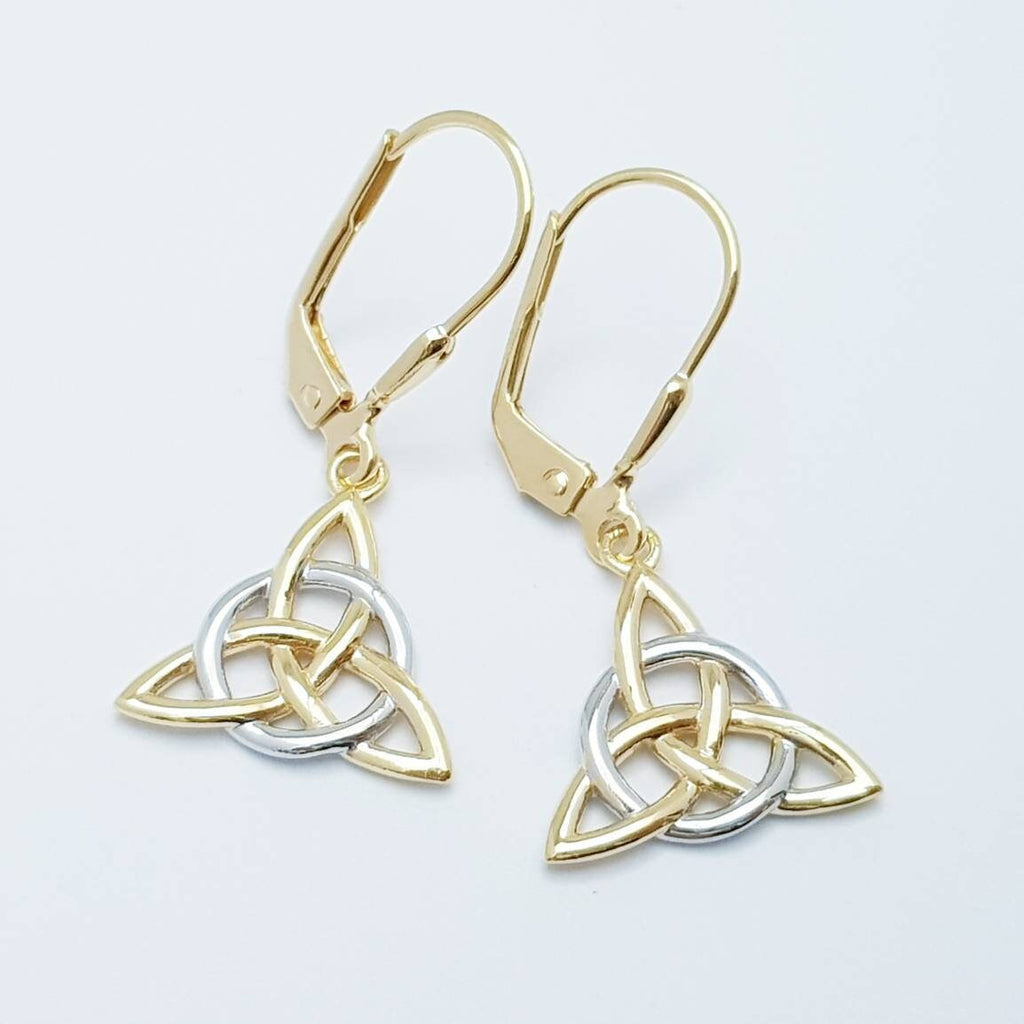Silver Celtic knot Earrings, Irish Earrings, two tone Celtic Earrings, trilateral earrings