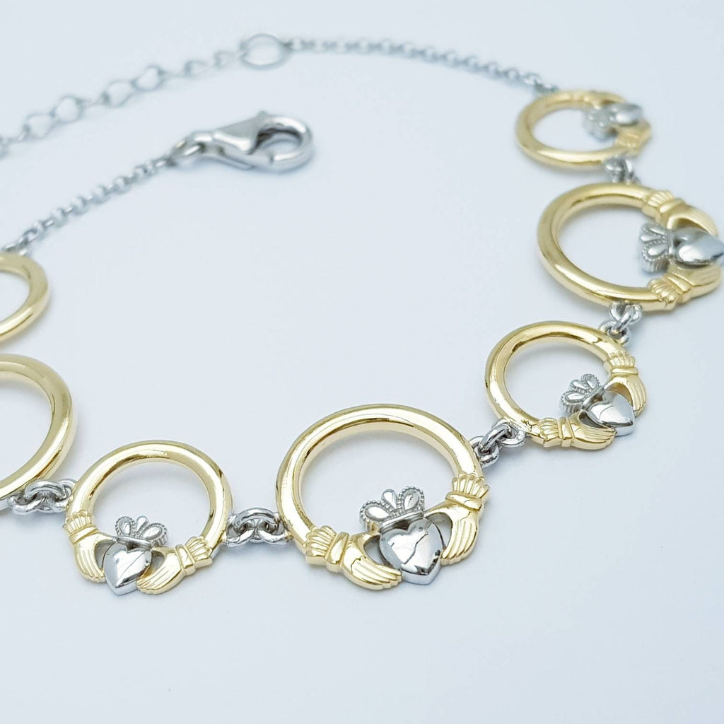 Claddagh bracelet, small claddagh bracelet, silver and gold claddagh bracelet
