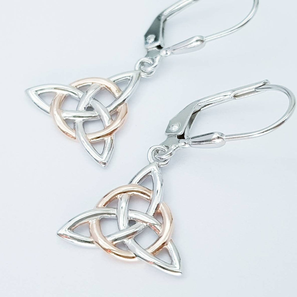Small Celtic stud Earrings in silver with rose gold plating, triquetra stud earrings