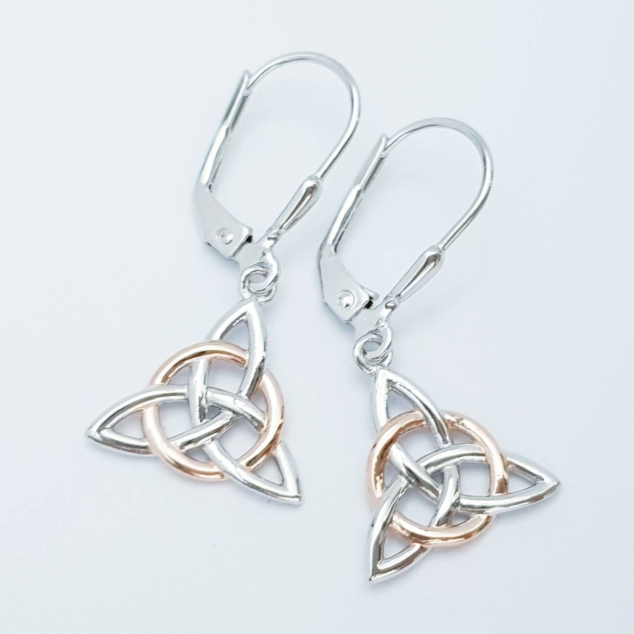 Small Celtic stud Earrings in silver with rose gold plating, triquetra stud earrings