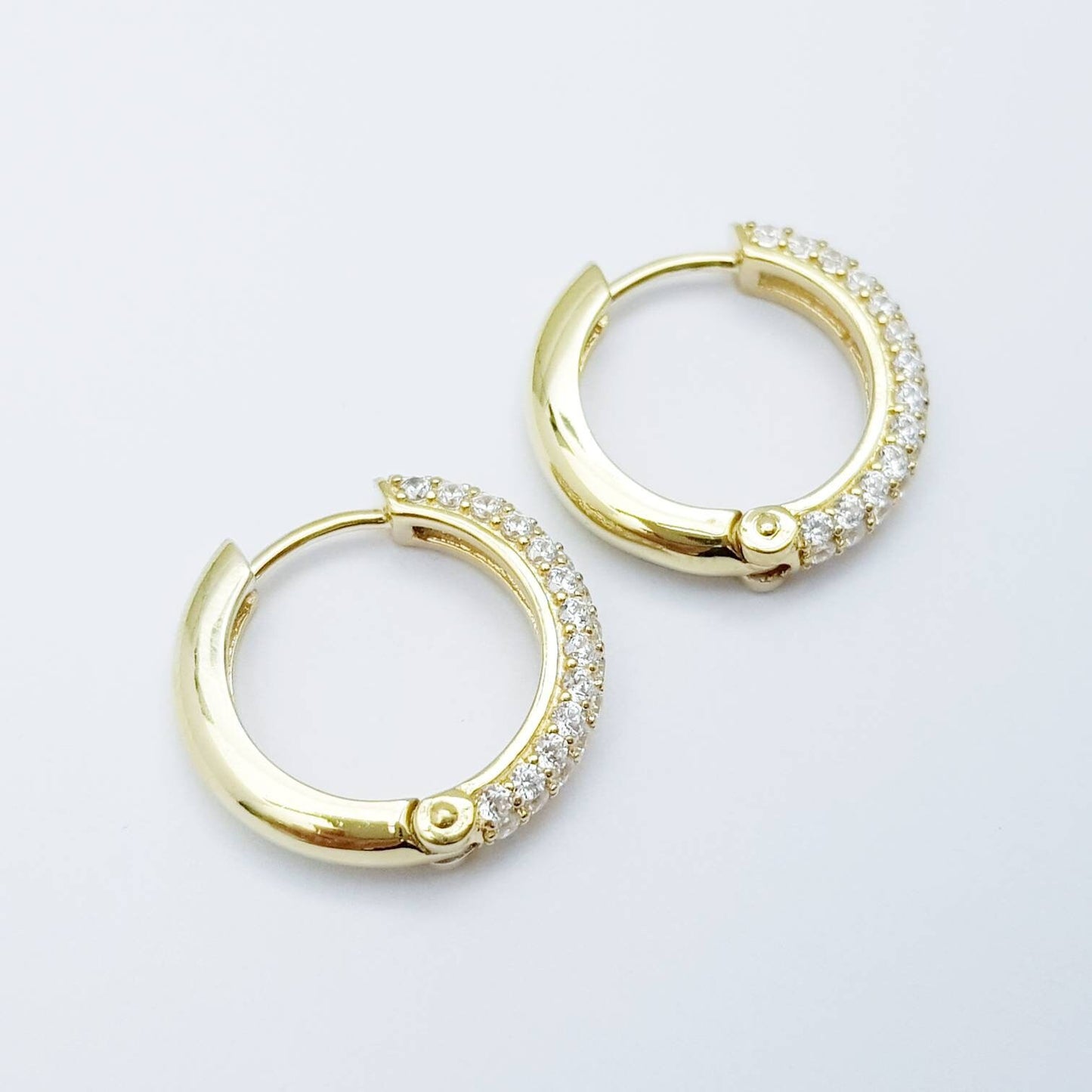 Gold hoop earrings, rose gold huggie earrings, faux diamond hoop earrings
