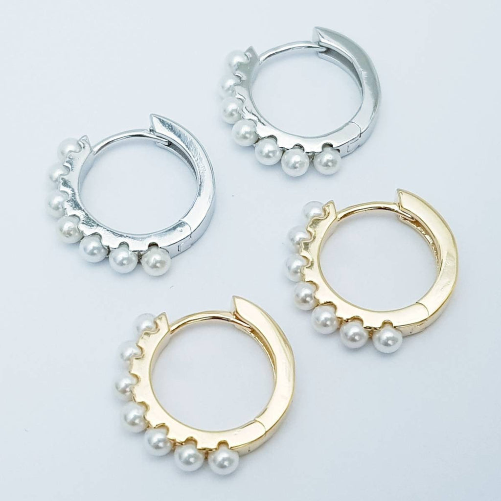 Gold hoop earrings, silver huggie earrings, vintage pearl hoop earrings