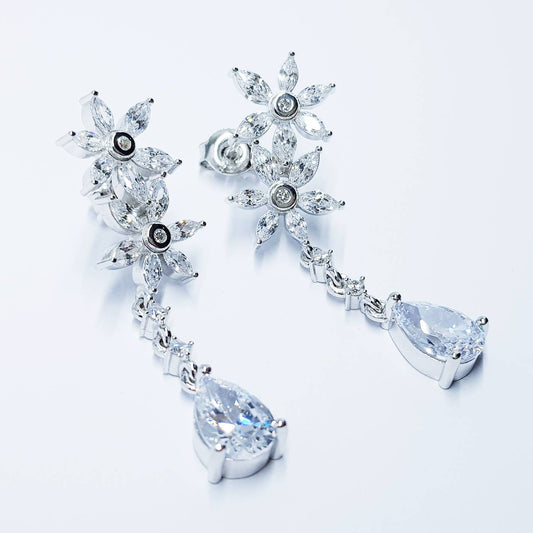 Bridal Diamond Earrings, chandelier Earrings, long teardrop Earrings, marquis and pear shaped stones