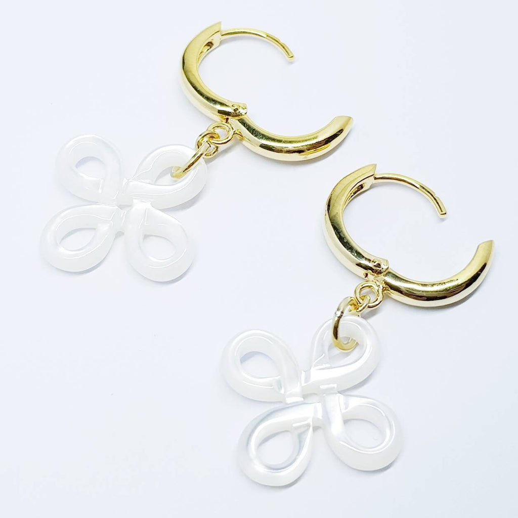 Celtic huggie Earrings, gold knot drop earrings, boho Celtic jewelry, mother of pearl earrings, celtic dangle earrings