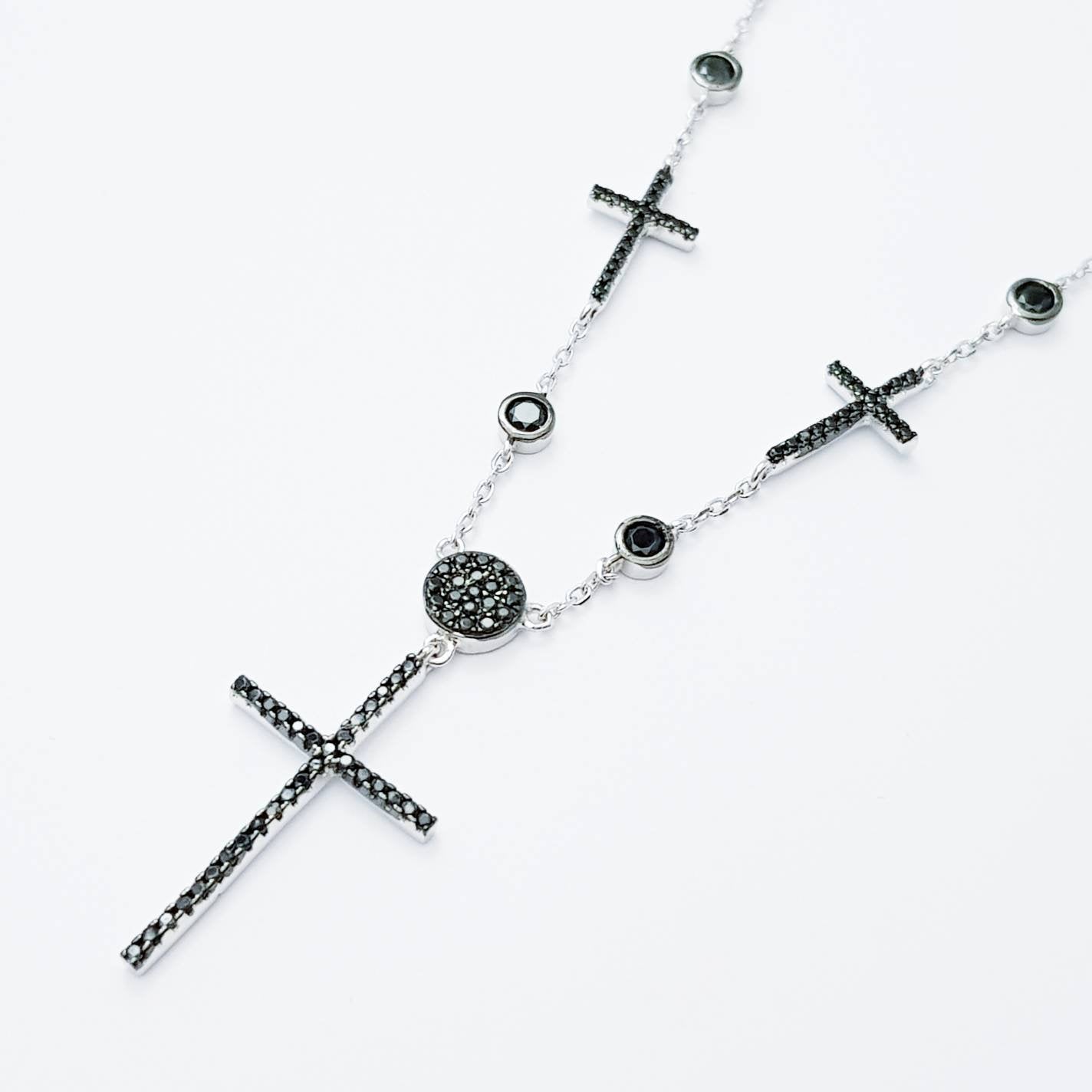 Sterling Silver Cross,  black Cross , delicate Cross, Black Diamond Cross, dark romance
