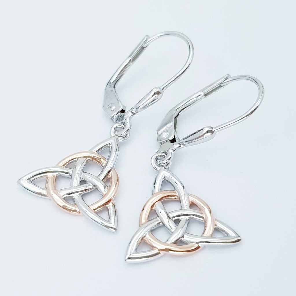 Small Celtic stud Earrings in silver with rose gold plating, triquetra stud earrings