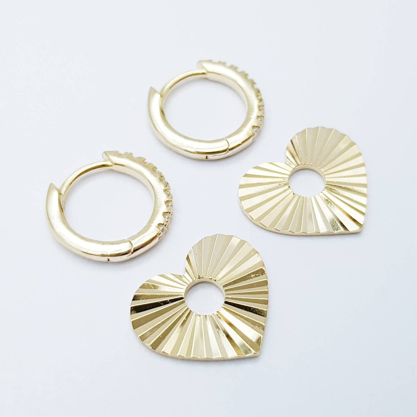 Two earrings in one, Mini hoop earrings, with removable heart charm, Small cz hoop earrings