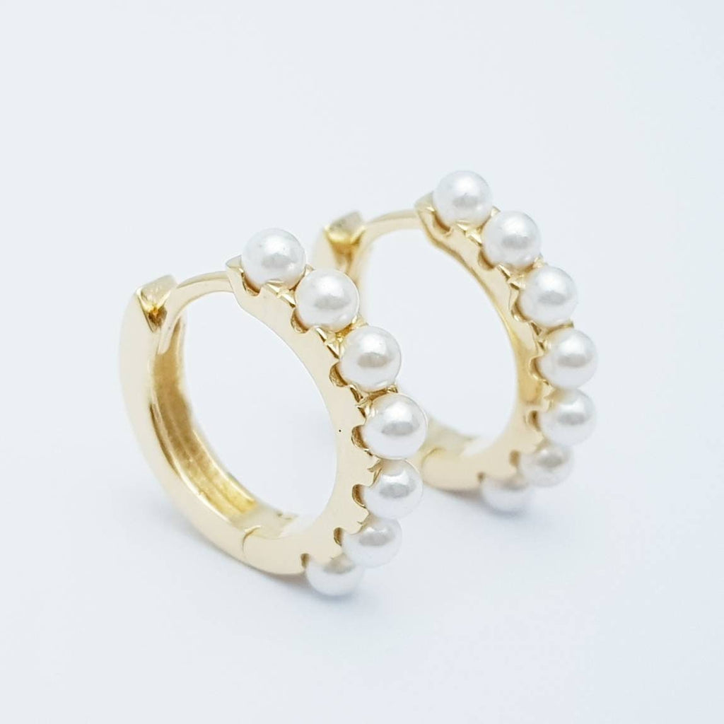 Gold hoop earrings, silver huggie earrings, vintage pearl hoop earrings