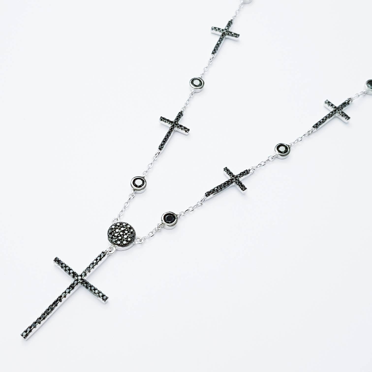 Sterling Silver Cross,  black Cross , delicate Cross, Black Diamond Cross, dark romance