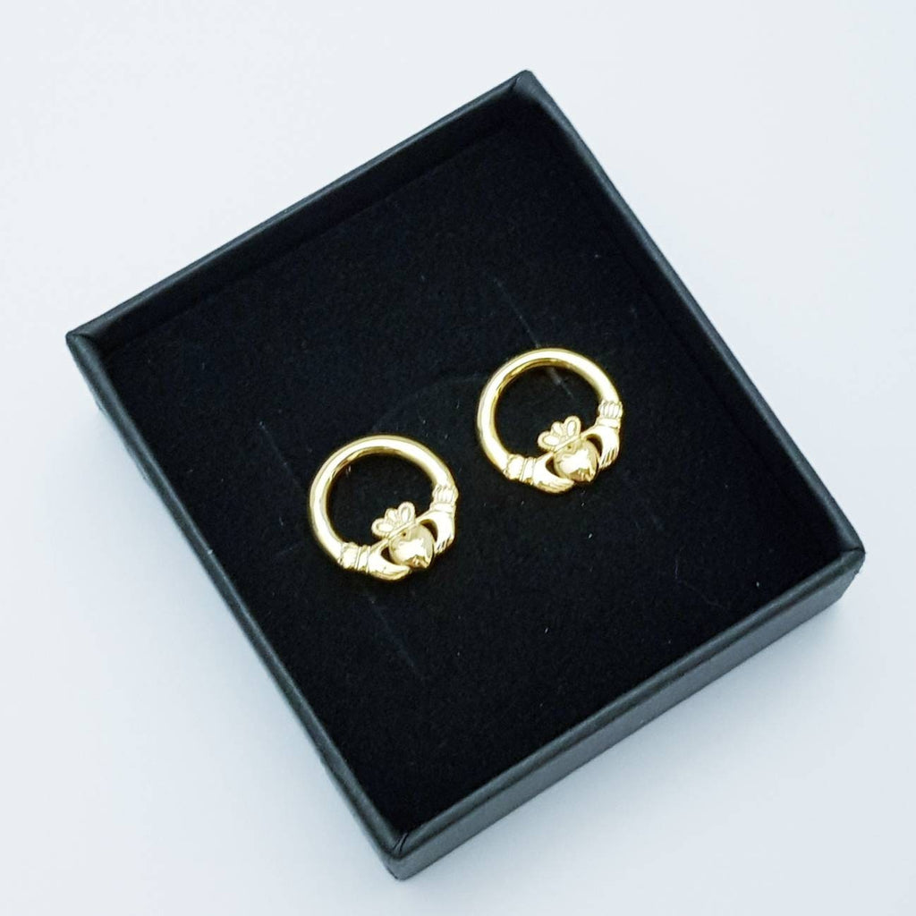 Claddagh stud Earrings, Gold plated Silver Claddagh Earrings