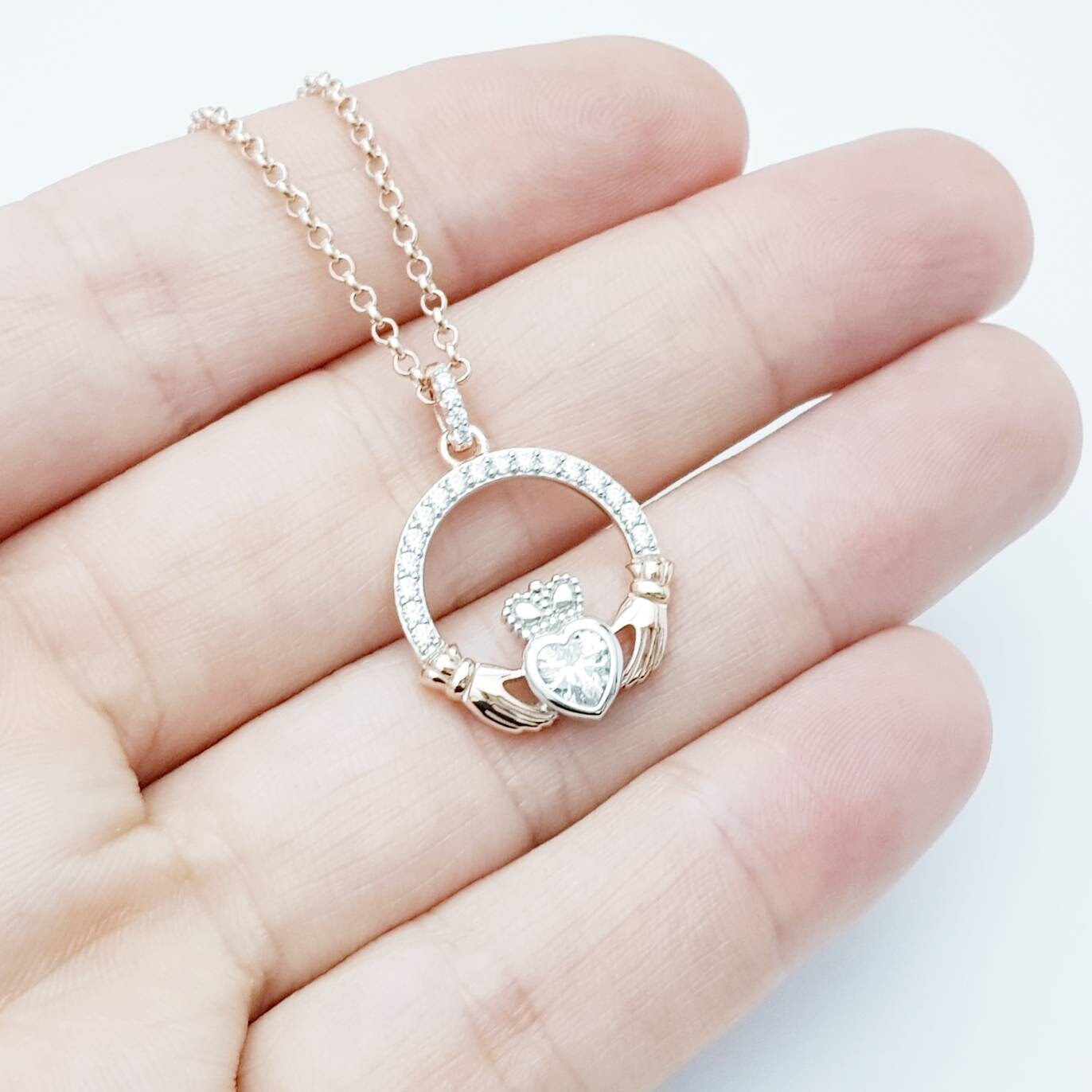 Sterling silver rose gold claddagh necklace, irish necklace with rose gold plating