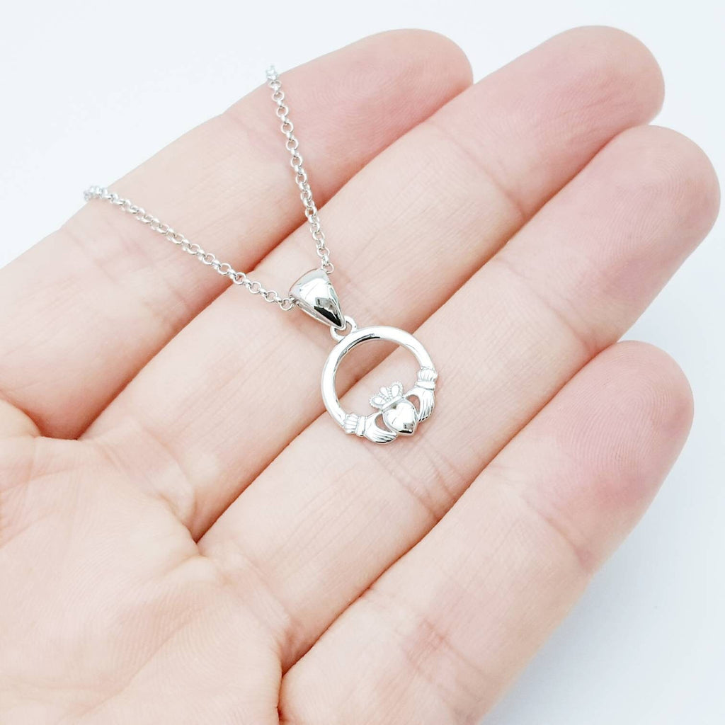 Small Claddagh pendant, Irish claddagh necklace from Galway, Ireland, Sterling Silver claddagh necklace
