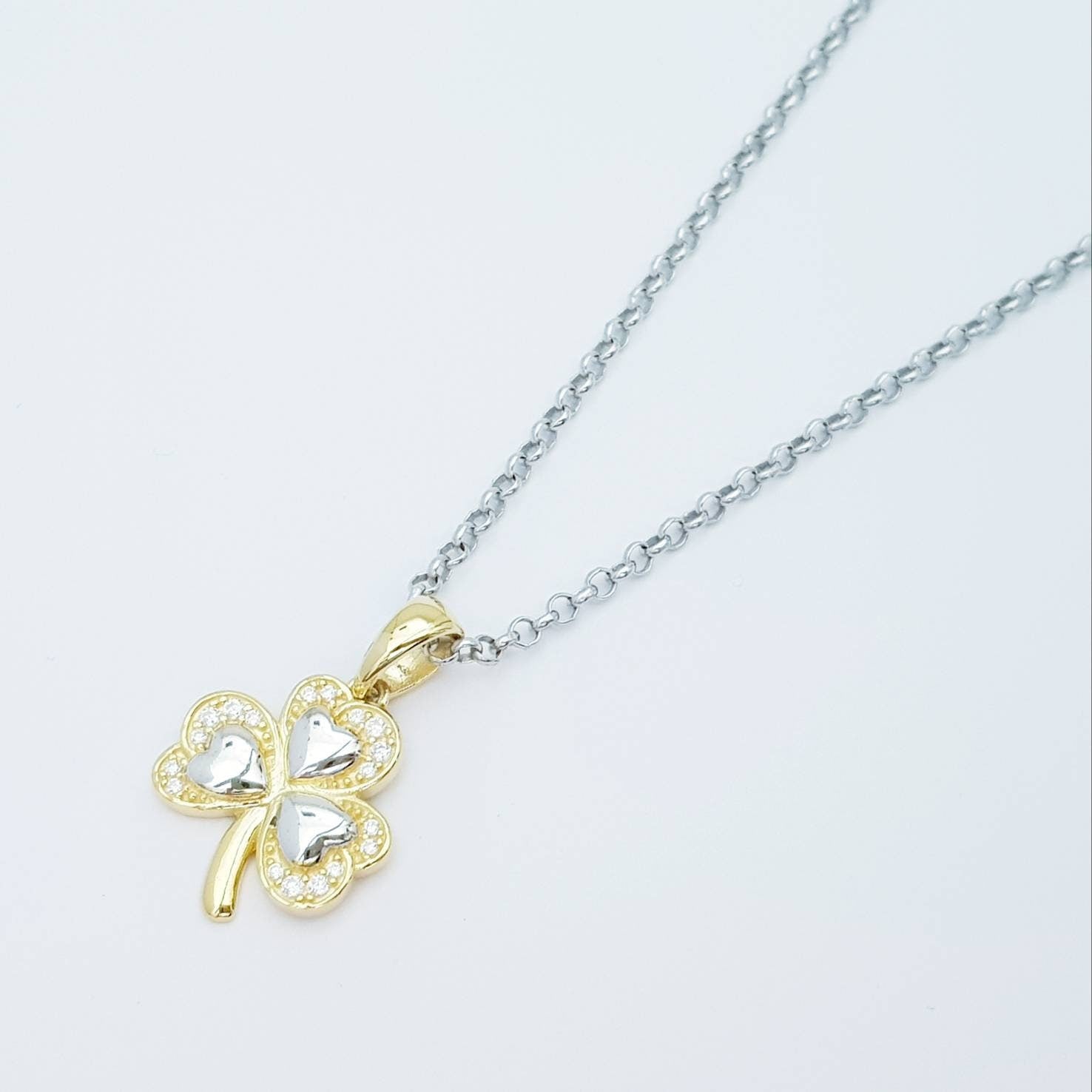 Sterling Silver Shamrock pendant, gold plated shamrock necklace