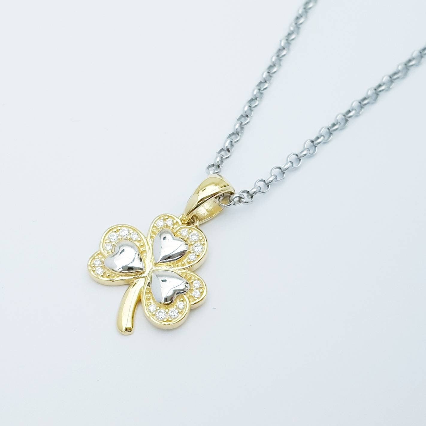 Sterling Silver Shamrock pendant, gold plated shamrock necklace