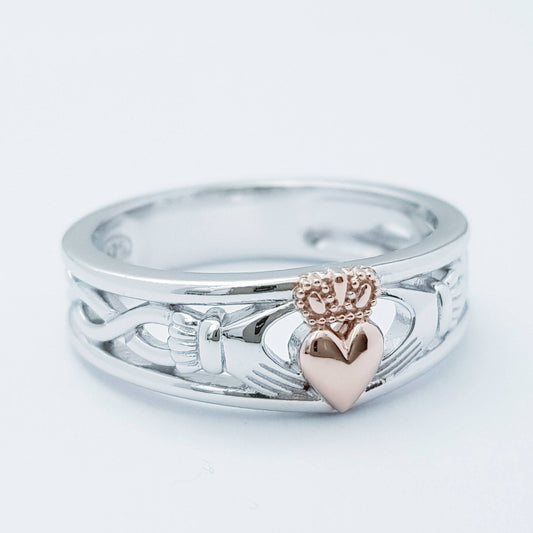 Sterling Silver Claddagh ring, rose gold celtic Knot Claddagh Ring, Irish claddagh band
