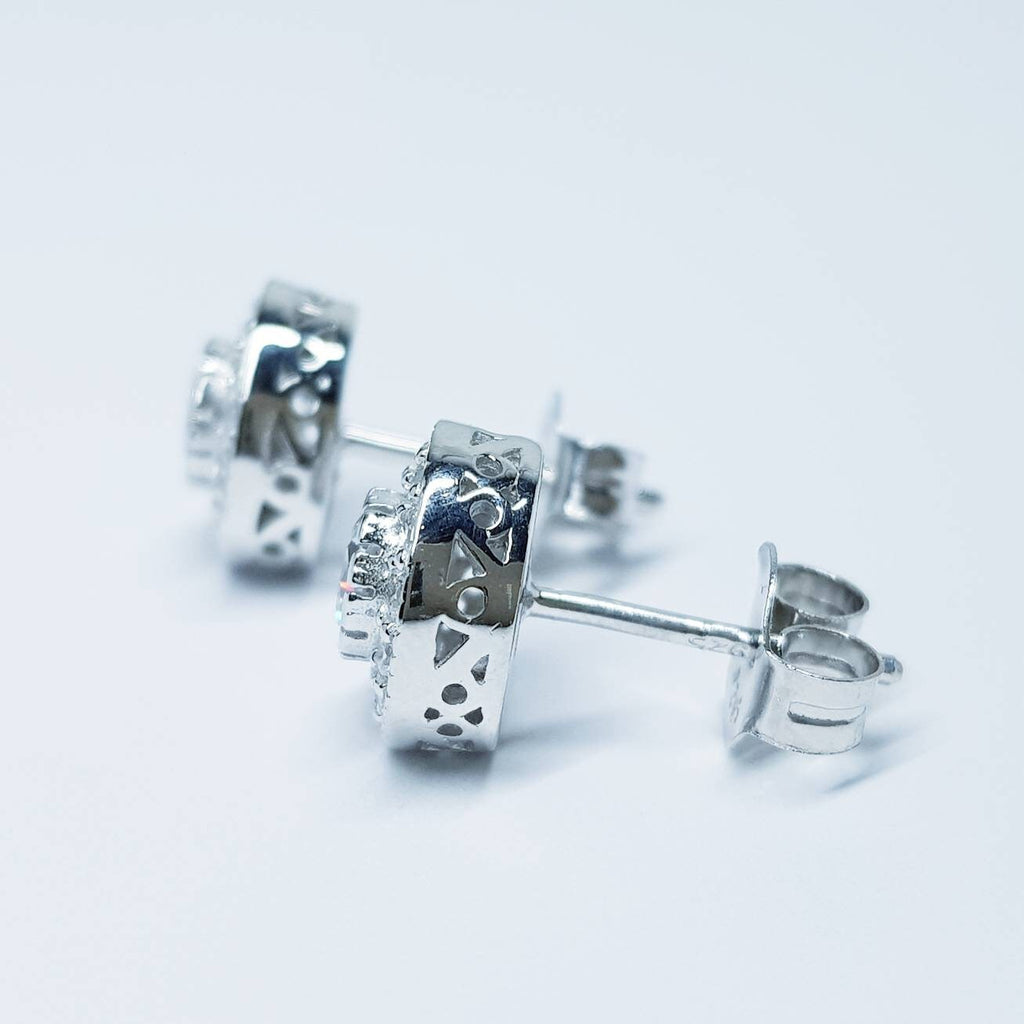 Vintage style Halo Earrings, stud earrings, gifts for women, faux diamond earrings for women with millgrain edge