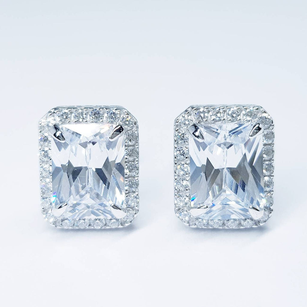 Sterling Silver stud earrings, emerald cut studs, made Diamond Simulants,