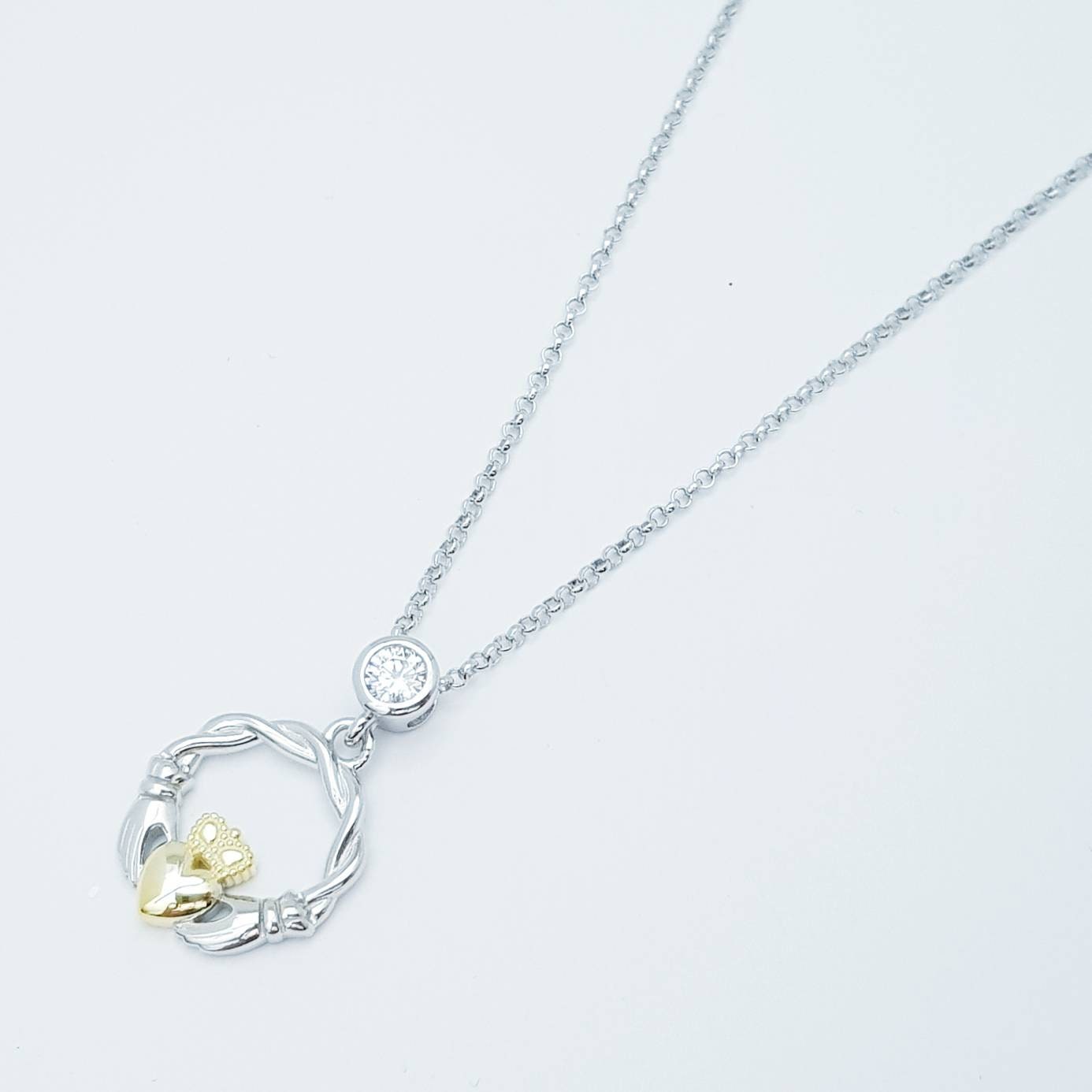 Dainty Sterling Silver claddagh necklace with gold plating