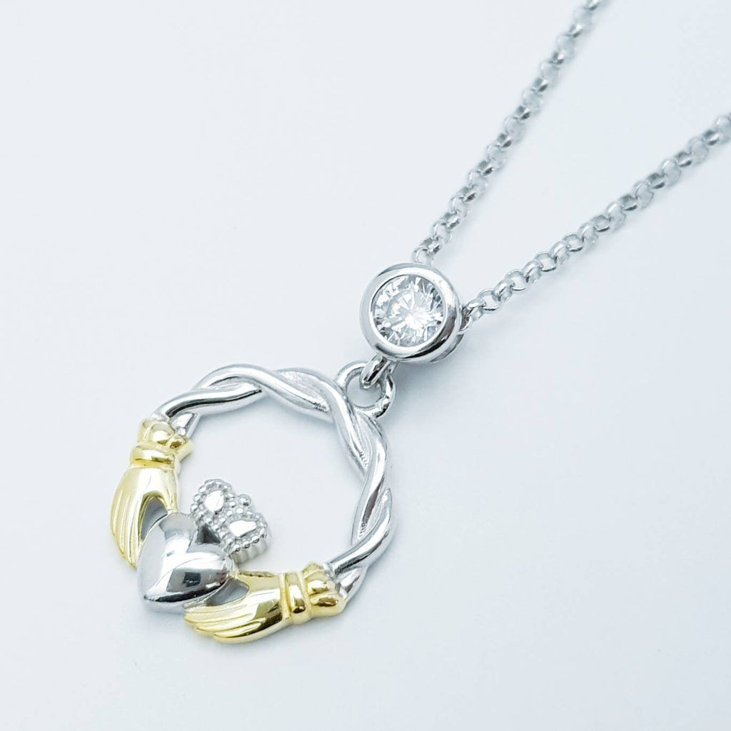 Cute Sterling Silver claddagh necklace with gold plating