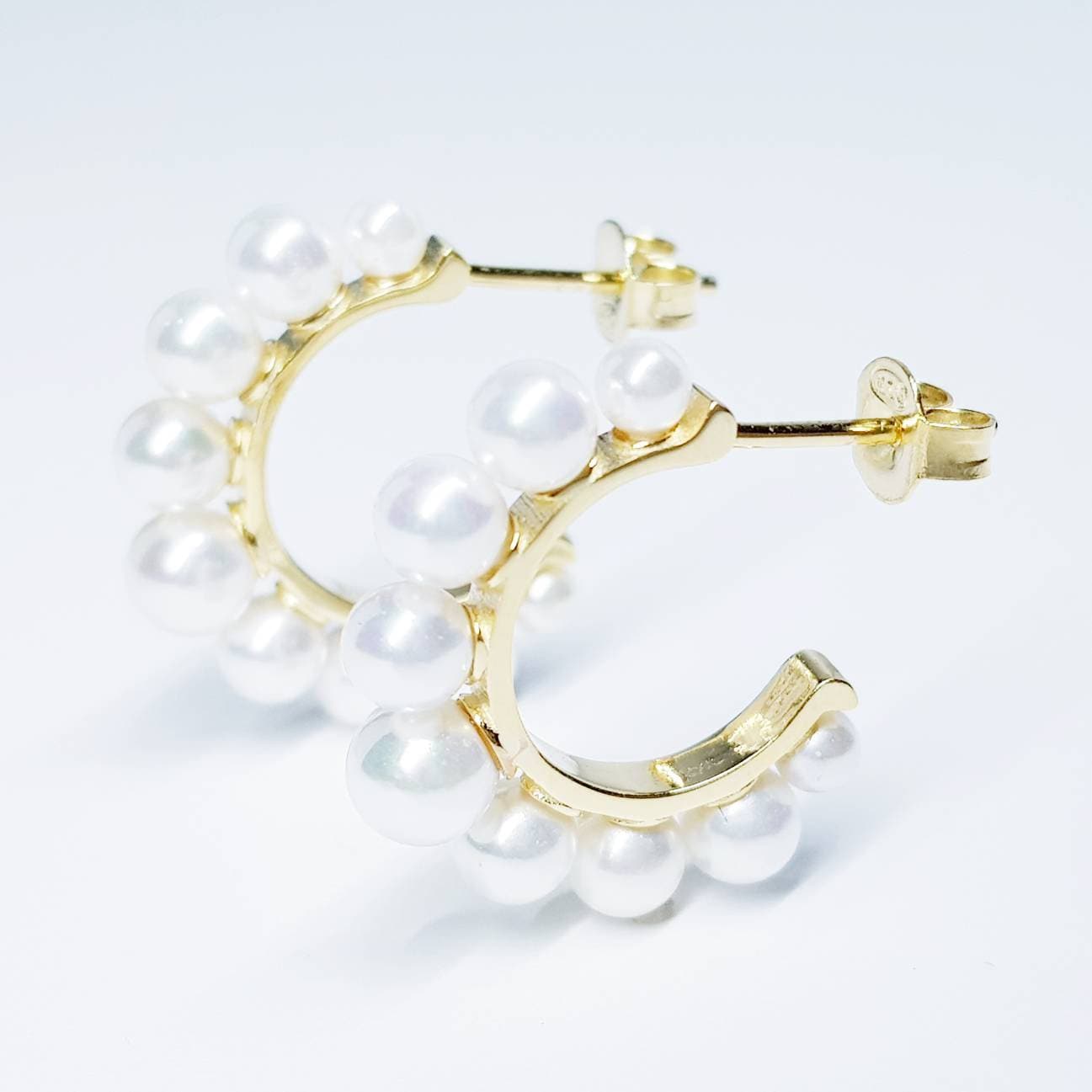 Gold hoop earrings, silver half hoop stud earrings, vintage pearl open hoop earrings