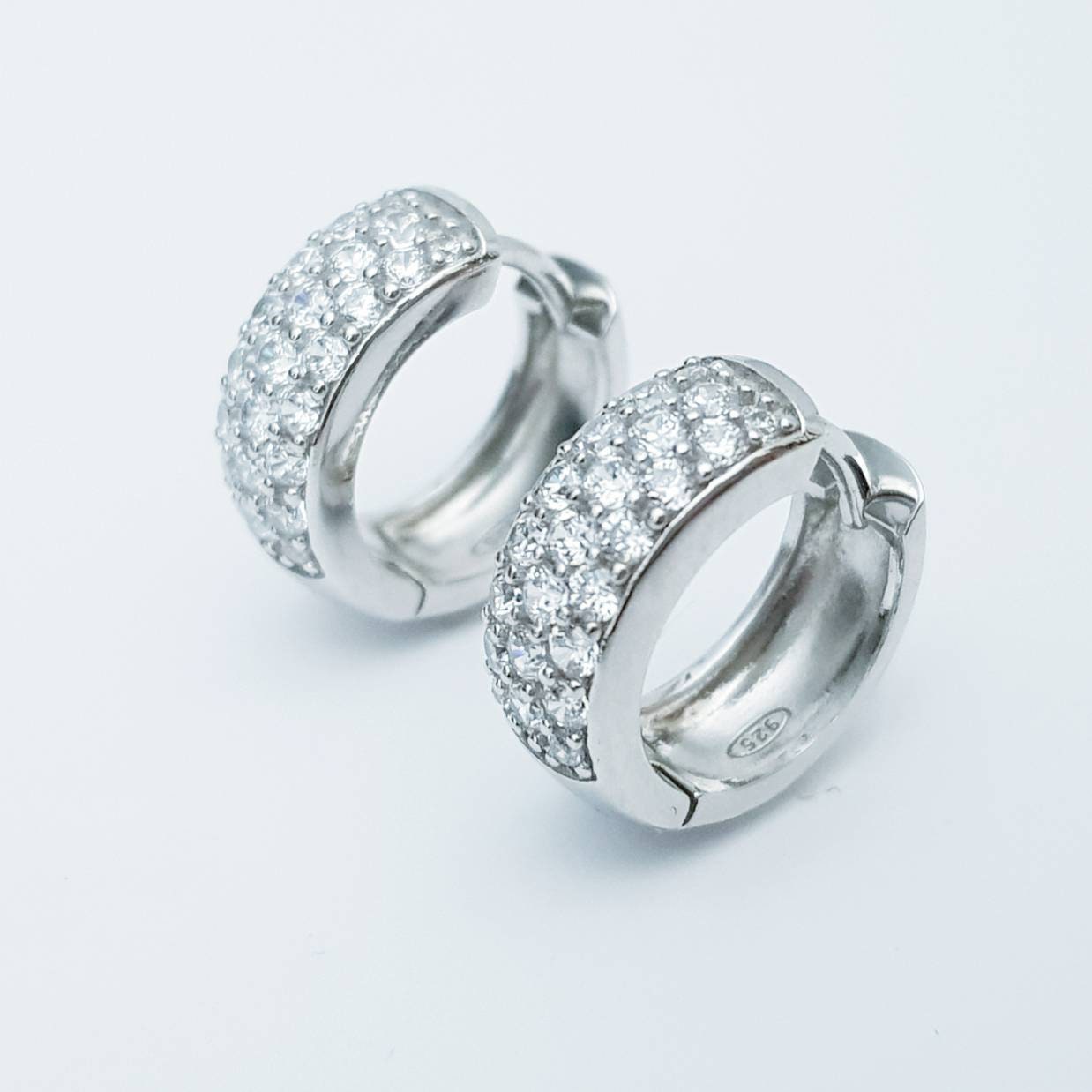 Sterling silver hoop earrings, chunky diamond hoop earrings, silver huggie earrings