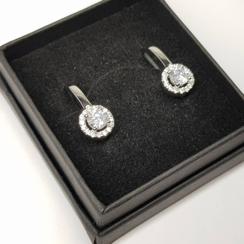 Elegant sterling silver round halo leverback drop earrings