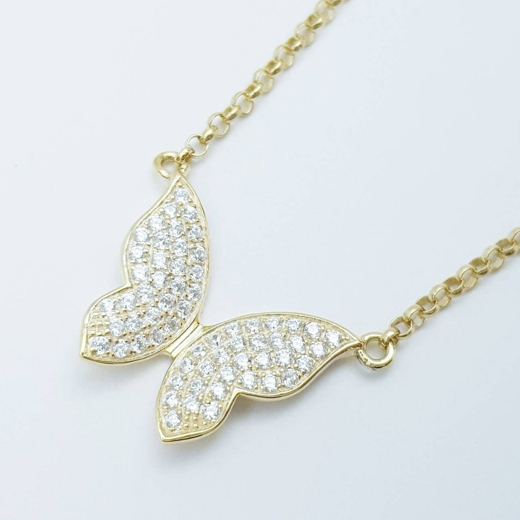 Butterfly necklace, yellow gold plated dainty butterfly pendant