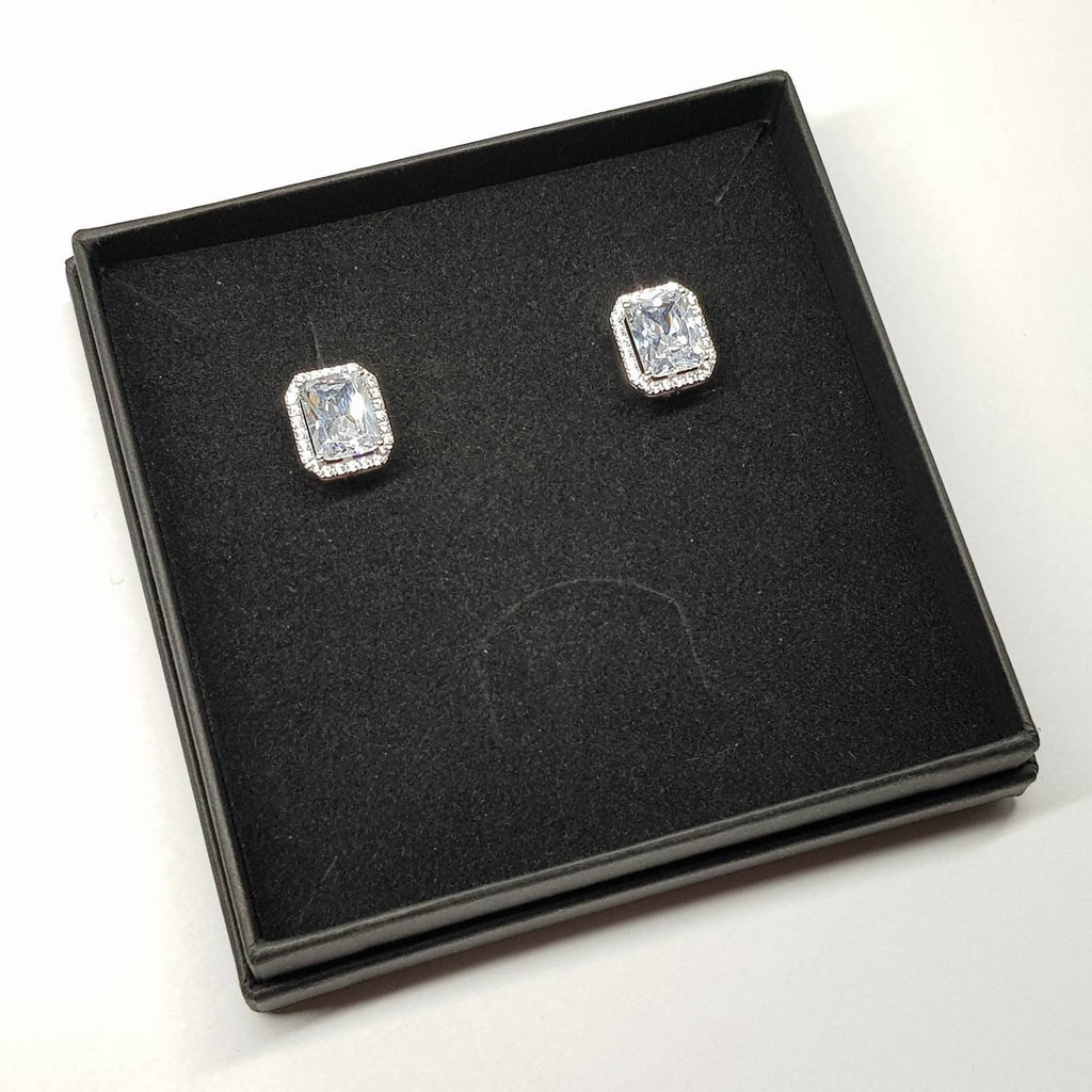 Sterling silver faux diamond leverback earrings, rectangular drop earrings
