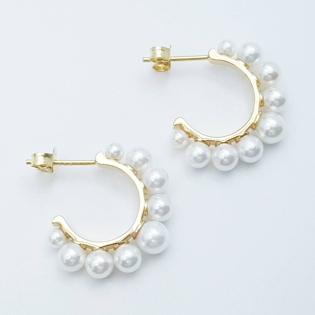 Gold hoop earrings, silver half hoop stud earrings, vintage pearl open hoop earrings