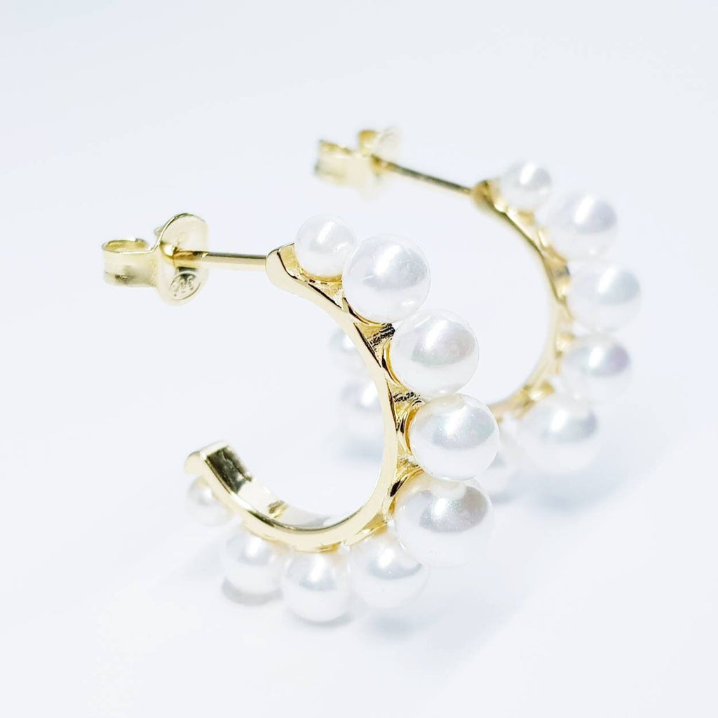 Gold hoop earrings, silver half hoop stud earrings, vintage pearl open hoop earrings