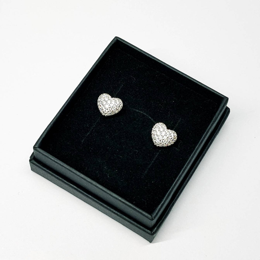 Dainty Sterling silver heart shaped stud earrings, cute faux diamond heart earrings