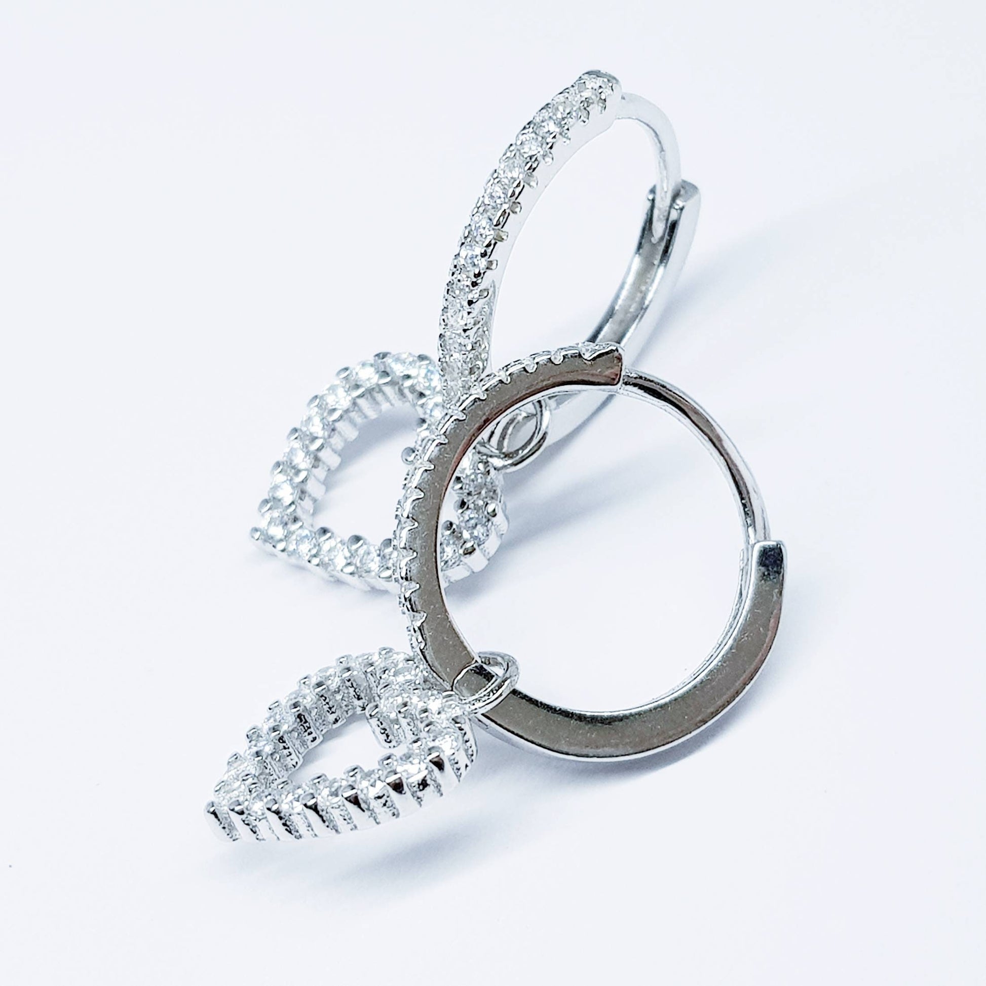 Thin hoop earrings, with removable heart charm, two earrings in one, silver Huggie earrings