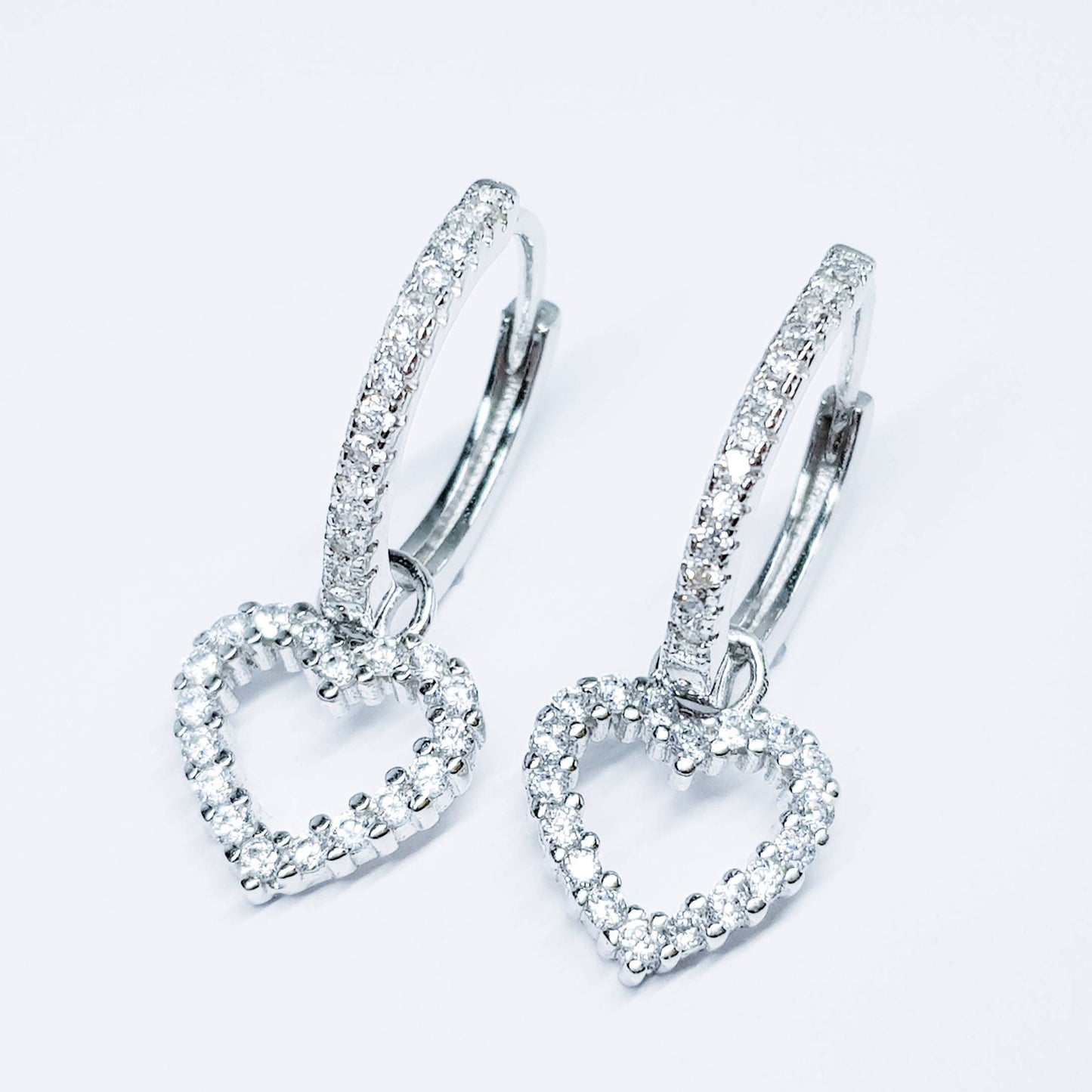 Thin hoop earrings, with removable heart charm, two earrings in one, silver Huggie earrings