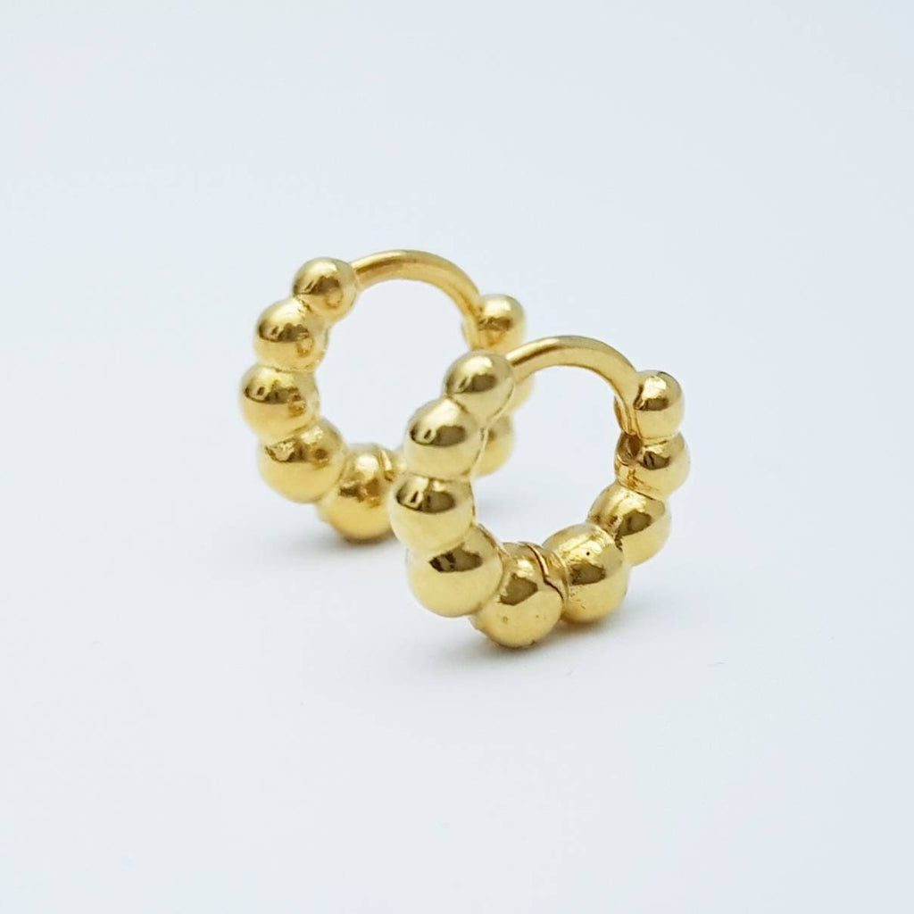 Small plain hoop earrings, beaded huggie earrings, gold plated plain huggies