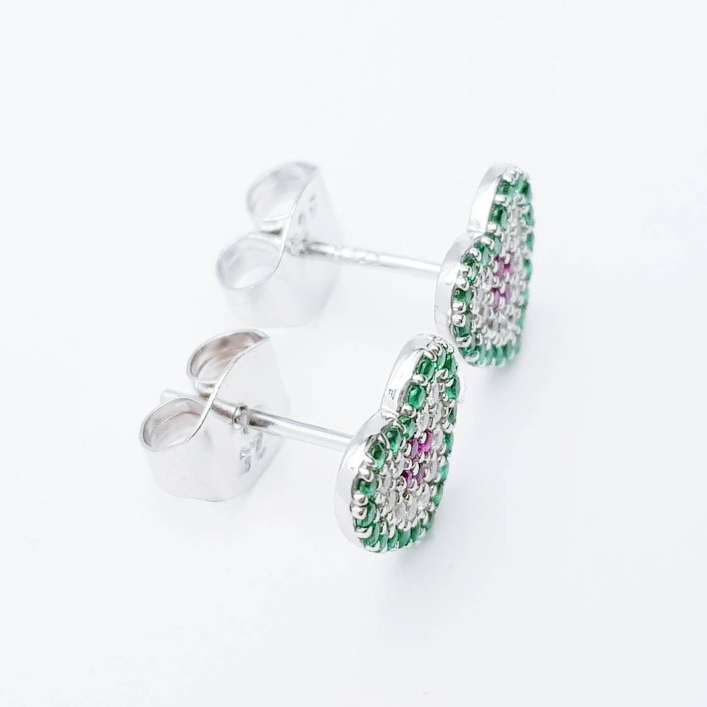 Flat Sterling silver heart shaped stud earrings, colourful heart shaped earrings, cute small heart earrings