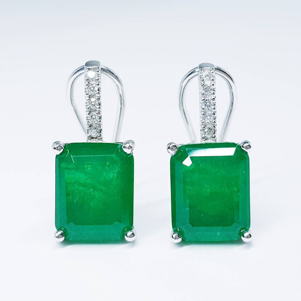 Sterling silver faux emerald leverback earrings, rectangular drop earrings, may bithstone